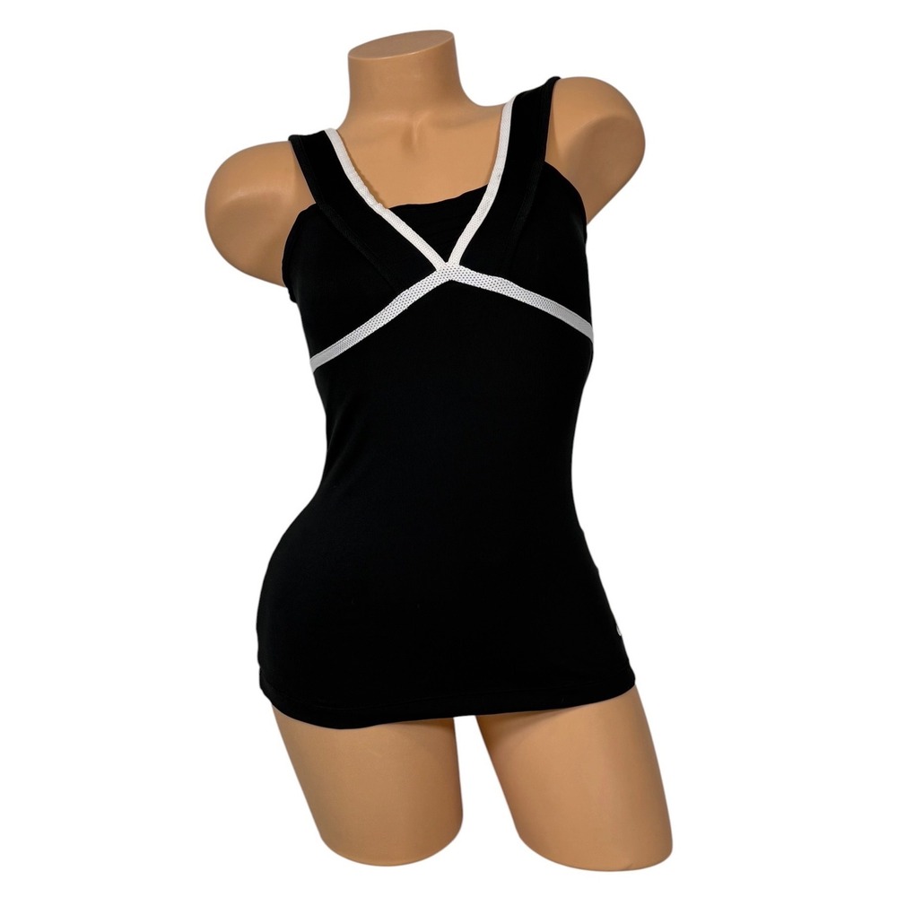 Nike Dri-FIT Womens Black White Mesh Trim Built-In Bra Athletic Tank Top Small